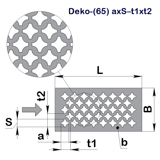 Перфолист плоский Восточные узоры Deko-(65) 20x20–24x34 (1000x2000)–0,8 AISI 304 BA/PE