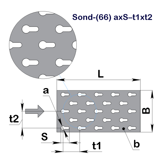 Перфолист плоский Замочная скважина Sond-(66) 9x22–60x60 (1000x2000)–0,8 х/к 08кп