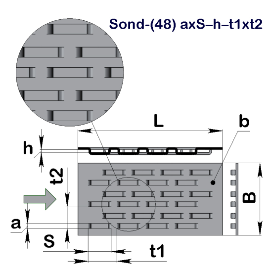 Перфолист рельєфний Sond-(48) 1,2x5-0,1-6x7 (1000x2000)-0,5 AISI 304 BA