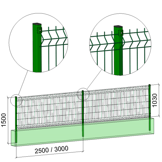 Стовп огорожі в бетон Оригінал/Місто-С 36х56–H1,03 (1500)–1,5 оц 08кп ППл RAL 6005