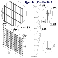 Панель огорожі дротяна Дуос H1,83–5/4/5 (1830x3000) оц Ст1 ППл RAL 7016