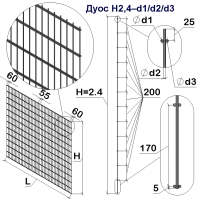 Панель ограждения проволочная Дуос H2,4–5/4/5 (2400x3000) оц Ст1 ППл RAL 7016