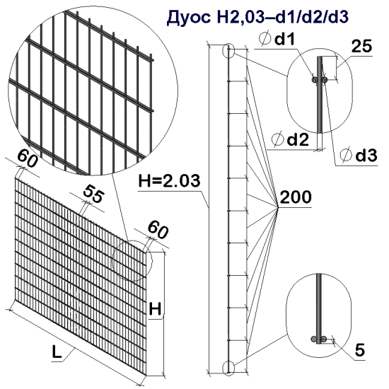 Панель огорожі дротяна Економ Дуос H2,03–5/4/5 (2030x3000) оц Ст1 без фарбування