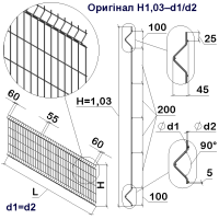 Панель огорожі дротяна Економ Оригінал H1,03–4/4 (1030x3000) оц Ст1 без фарбування