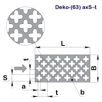 Перфолист плоский Deko-(63) 3,8x9,8–15 (1000x2000)–0,8 AISI 304 BA/PE