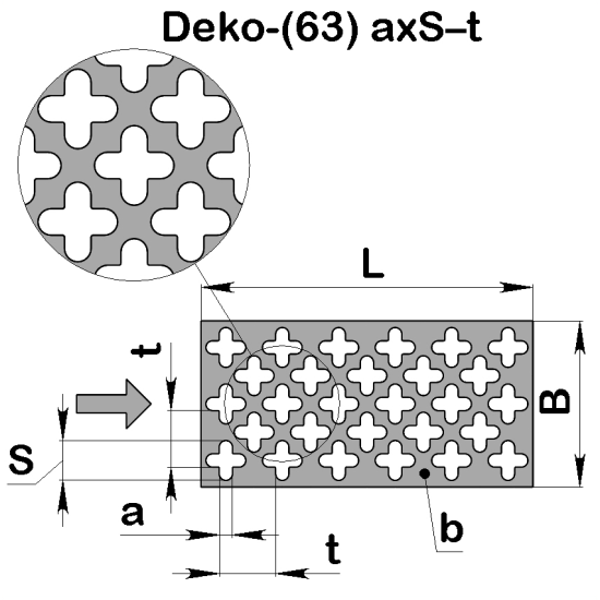 Перфолист плоский Deko-(63) 3,8x9,8-15 (1000x2000)-0,8 ал АД1